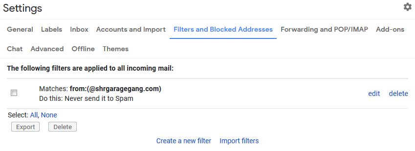Gmail spam filter settings